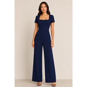 Women's Navy Blue Square Neck Wide Leg Jumpsuit Size Large Made in USA